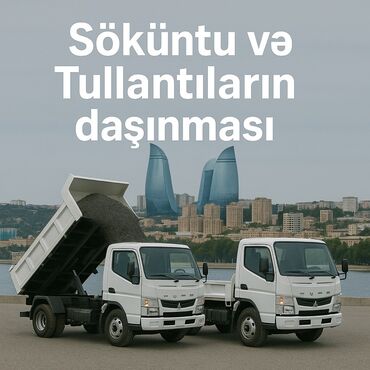 Yük maşınları üçün qoşqular: Şəkildə tikinti sahələrində istifadə olunan iki ağ rəngli yük maşını