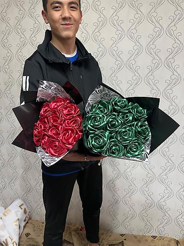 Товары для праздников: Атласные розы 🌹 Бишкек|Кант| Новопокровка. Розы из атласных лент долго — 10