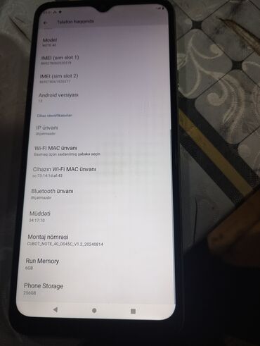 телефон флай на запчасти 4416: Cubot Note 40 markalı, 6GB RAM və 256GB daxili yaddaşa sahib smartfon