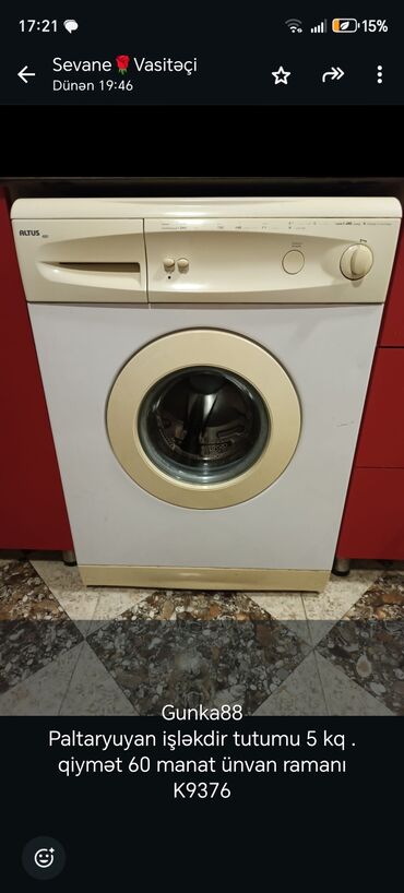 Paltaryuyan maşınlar: - Məhsul: Paltaryuyan maşın, ALTUS 400 - Yükləmə həcmi: 5 kq - — 1