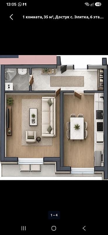 single room flat: 1 комната, 36 м², Элитка, 2 этаж — 3