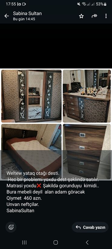 adam şəkilləri: Weltew yataq otağı desti. Hec bir problemi yoxdu dest şəklində