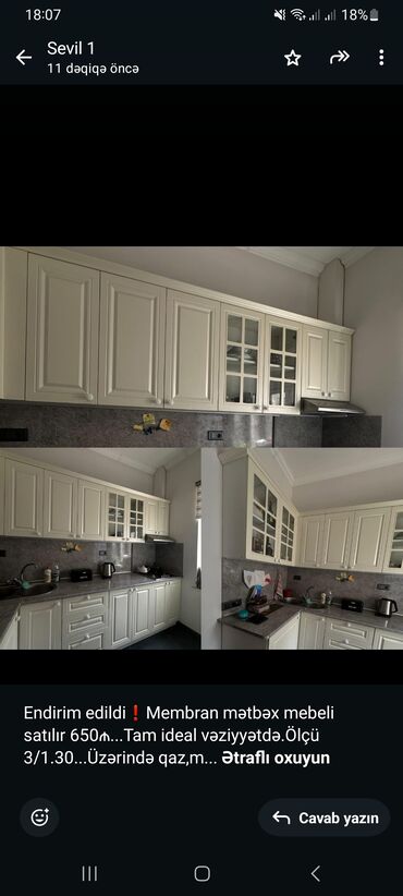 mətbəx mebeli kreditlə: Endirim edildi❗Membran mətbəx mebeli satılır 650₼. Tam ideal