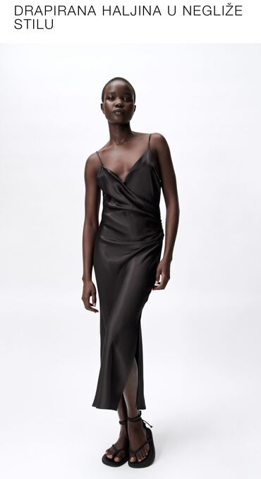 zara crna midi haljina: Zara XL (EU 42), bоја - Crna, Koktel, klub, Na bretele