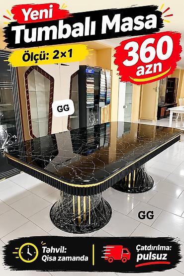 Yeni tumbalı masa Ölçü: 2×1 m - Parlaq qara mərmər naxışlı üst səth lalafo.az -da Yeni tumbalı masa Ölçü: 2×1 m - Parlaq qara mərmər naxışlı üst səth