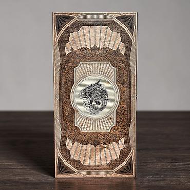 Нарды: Нарды "Royal Fish" c художественной гравировкой. - Техника оформления — 1