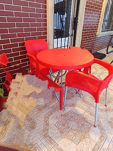 plastik stol stullar: Açıq hava üçün plastik masa və 4 ədəd stul dəsti - Rəng: parlaq — 1
