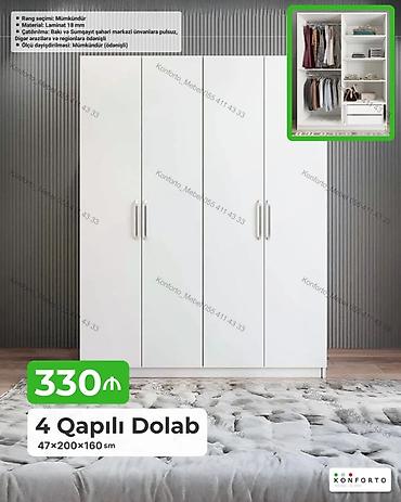 Dolablar: 4 qapılı paltar dolabı Ölçü: 47×200×160 sm Material: 18 mm laminat — 1