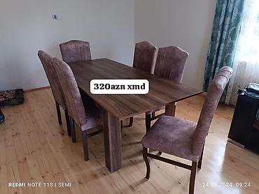 stol ustu kamputer: 6 nəfərlik yemək masası dəsti - Dəst: 1 ədəd düzbucaqlı masa + 6 ədəd — 7