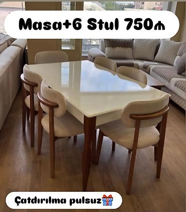modern stol stul: Masa + 6 stul dəsti - Dəst: 1 ədəd masa və 6 ədəd stul - Masa: ağ — 1