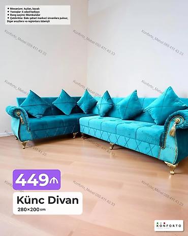 Divanlar: Künc Divan – 280×200 sm - Mexanizm: açılan, bazalı - Yastıqlar: 6 — 1