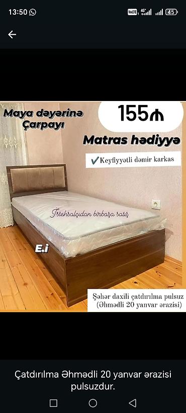 Maya dəyərinə çarpayı – 155 AZN Sadə və zövqlü dizayna malik çarpayı