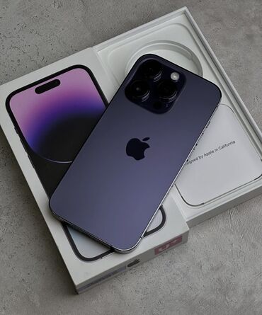 Apple iPhone: IPhone 14 Pro, Б/у, 256 ГБ, Deep Purple, Защитное стекло, Чехол, Коробка, 92 %