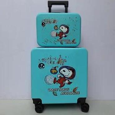 Rančevi, torbe i koferi: Komplet kofera za decu – 2 u 1, tirkizni, sa motivom Snoopy astronauta — 18