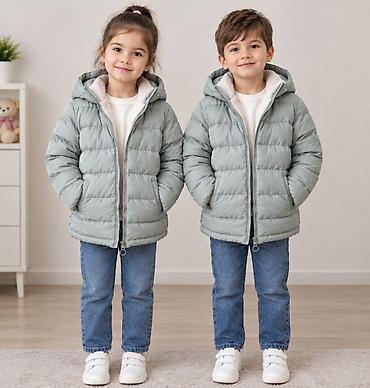 sisme cadirlar: Uşaq üçün kapüşonlu şişmə qış gödəkçə - Rəng: açıq boz-yaşıl (mint — 1