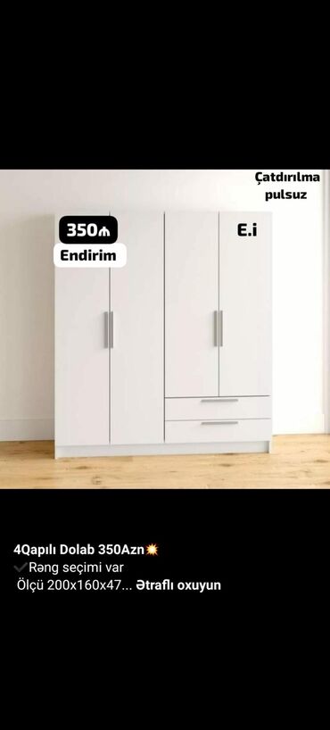 Dolablar: Yeni, 4 qapılı Düz dolab, Dolab-asılqan — 12