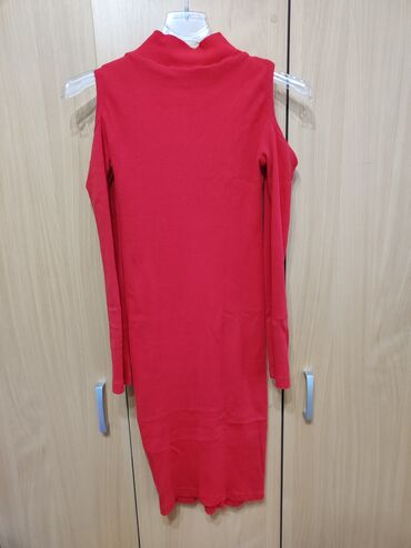 haljina rebrasti pamuk: One size, bоја - Crvena, Drugi stil, Dugih rukava