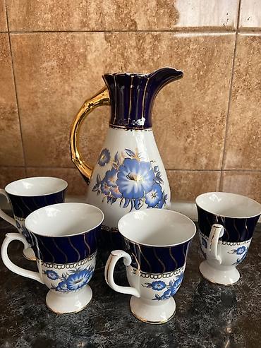 qrafin dəsti: Çay dəsti, rəng - Göy, Farfor, 5 nəfərlik, Yaponiya — 2