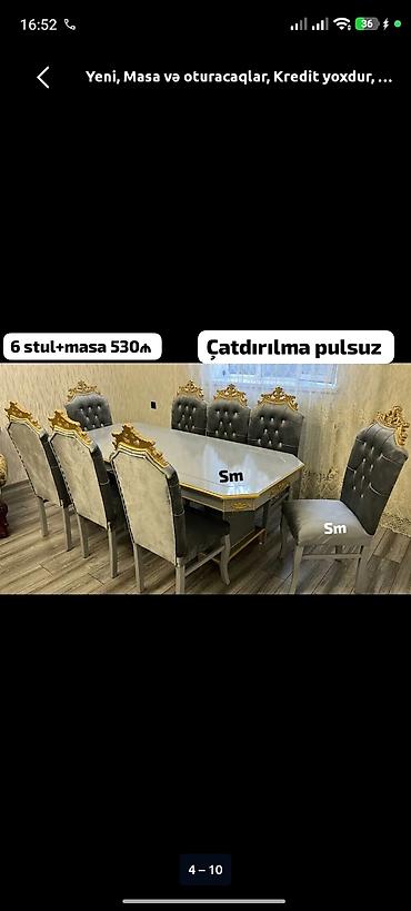 kreditle stol stul: Qonaq otağı üçün, Yeni, Açılmayan, Dördbucaq masa, 6 stul — 1