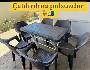 Bağ, çöl masa və oturacaq dəstləri: Yeni, Dördbucaq masa, 6 stul, Açılan, Skameykalar ilə, Plastik, Türkiyə — 3
