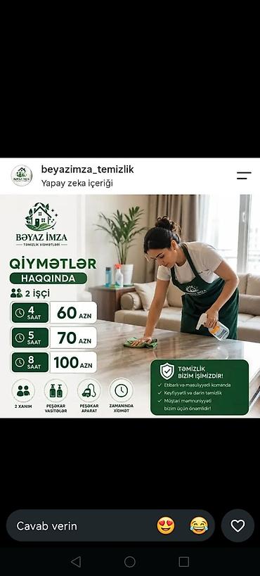 Təmizlik: Bəyaz İmza — Təmizlik Xidmətləri Xidmət paketi: - 8 saatlıq təmizlik — 3