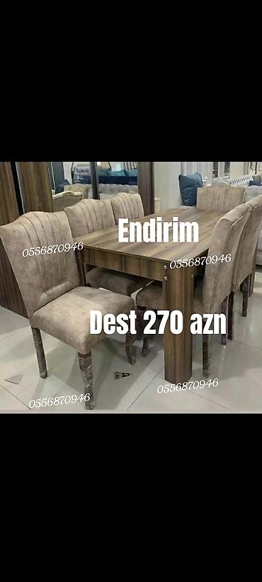 ders masa: Qonaq otağı üçün, Yeni, Açılmayan, Dördbucaq masa, 6 stul — 4
