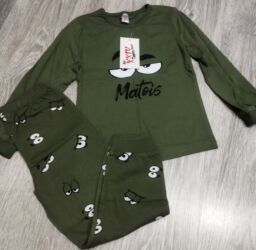 usaqlar ucun yellencekler: Uşaq pijama dəsti 4-5yaş - Rəng: zeytun-yaşıl - 2 hissə: uzunqollu