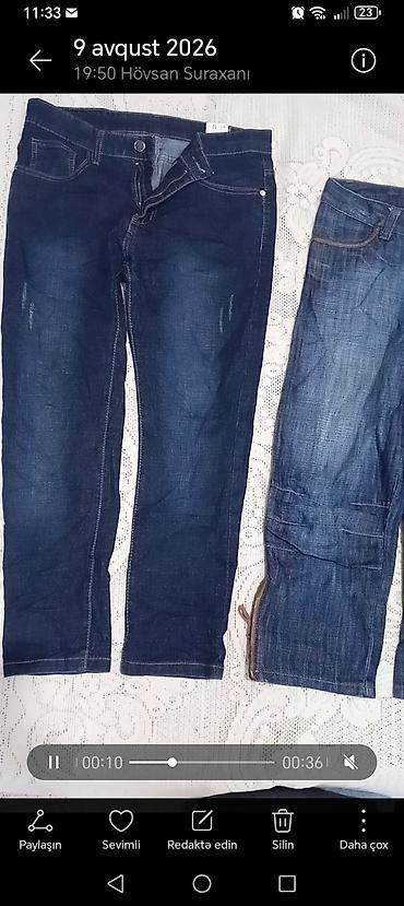 klasik şalvar modelleri: Kargo ciblikli cins şalvarlar dəsti - Material: cins (denim) - — 3