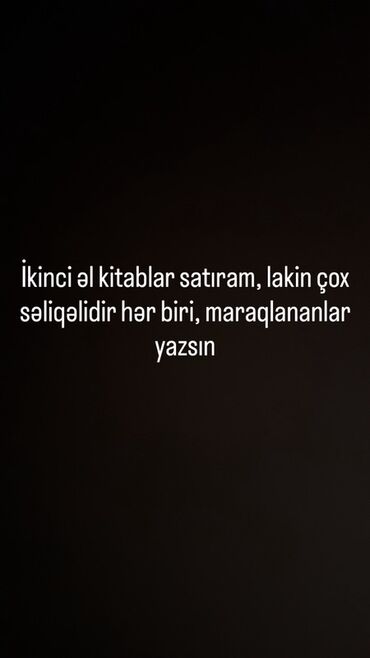 İkinci əl kitablar satılır. Bütün kitablar səliqəli vəziyyətdədir