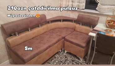 kunc divan metbex: Mətbəx künc dəsti – yumşaq oturacaqlı, iki rəng kombinasiya