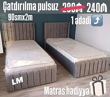 tek matraslar: Tək nəfərlik yumşaq başlıqlı çarpayı - Ölçü: 90 sm x 200 sm - Düz — 1