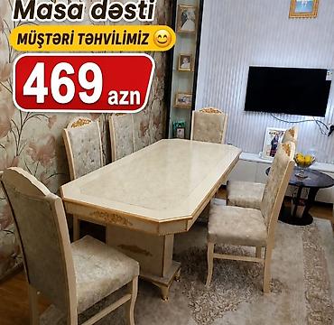 tək stol: Masa dəsti – 6 nəfərlik - Tərkib: 1 ədəd düzbucaqlı yemək masası + 6 — 1