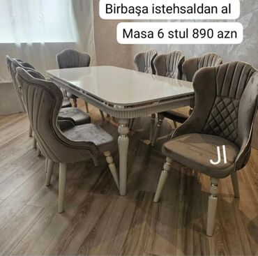 hasar üstü: Qonaq otağı üçün, Yeni, Açılmayan, Dördbucaq masa, 6 stul