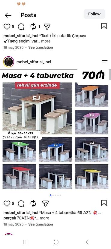 Masa + 4 taburetka dəsti - Ölçü: 90 × 60 × 75 sm - Rəng seçimi lalafo.az -da Masa + 4 taburetka dəsti - Ölçü: 90 × 60 × 75 sm - Rəng seçimi