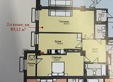 brk group: 2 комнаты, 89 м², Асанбай мкр Элитка, 10 этаж, ПСО (под самоотделку) — 4