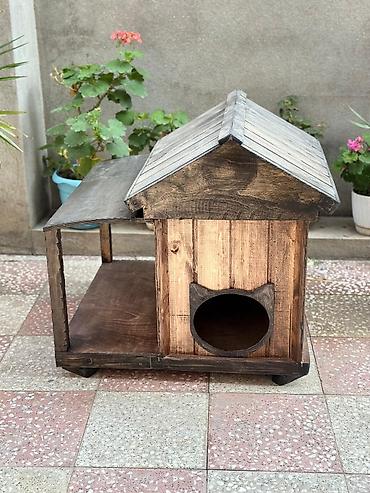 pişik damı: Taxta pişik evi və açıq istirahət meydançası - Material: təbii ağac — 4