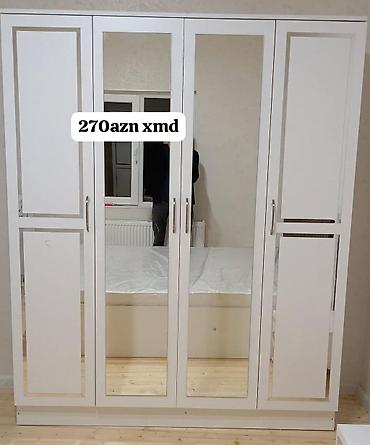 flex tape traka: Ağ rəngdə 4 qapılı paltar şkafı. - Orta hissədə 2 böyük güzgülü qapı - — 1
