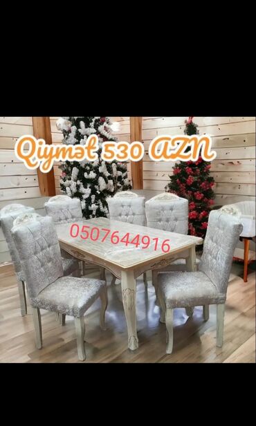 Masa və oturacaq dəstləri: Qonaq otağı üçün, Yeni, Açılmayan, Dördbucaq masa, 6 stul — 2