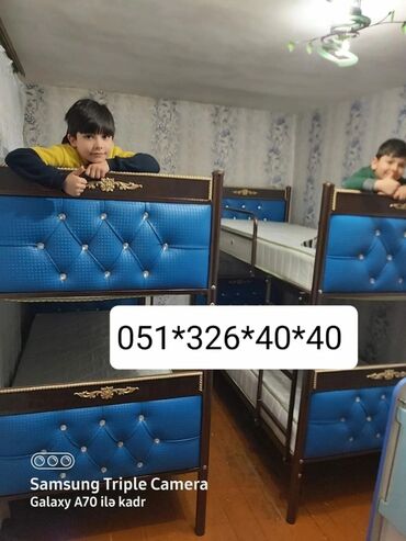 İkimərtəbəli uşaq çarpayıları: Oğlan və qız üçün, Yeni, Çarpayı, Matras ilə, Siyirməsiz — 27