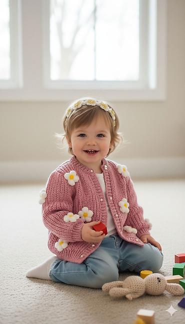 Комплекты одежды: Məhsul: Uşaq üçün toxunma kardiqan və saç lent dəsti - Model: Çiçək — 1