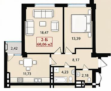 Продажа квартир: 2 комнаты, 60 м², Джал-15 Элитка, 12 этаж, ПСО (под самоотделку) — 2