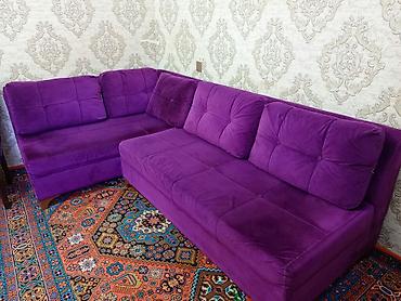 Divanlar: Bənövşəyi rəngdə L formalı künc divan - Parça: yumşaq, toxuması zərif — 3