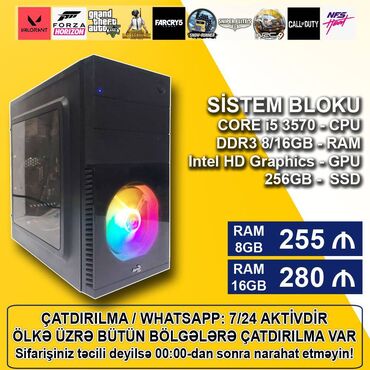 processor komputer: Sistem Bloku "Core i5 3570/8-16GB Ram/256GB SSD" Sərfəli, keyfiyyətli