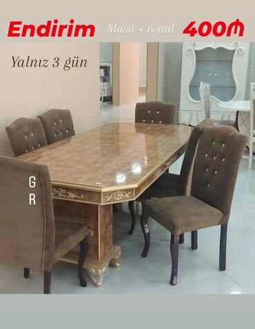 Sifarişlə masa və oturacaq dəstləri: Dördbucaq masa, Qonaq otağı üçün, Zəmanətli — 4