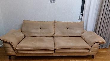 ofis divani: Bej rəngli ikioturacaqlı divan - Material: yumşaq dəri/eko-dəri — 1