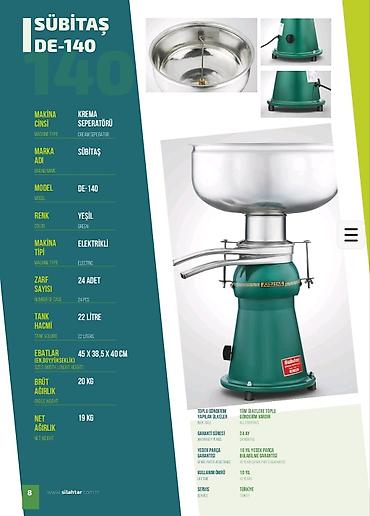 qantel su: Krema Separatörü – Sübitaş DE-140 / Asya Zenit DE-140 Südlə işləyən — 4