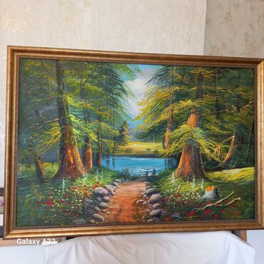 Şəkillər, tablolar: Əl işi yağlı boya tabloları - Mövzular: - Təbiət mənzərələri: çay — 15