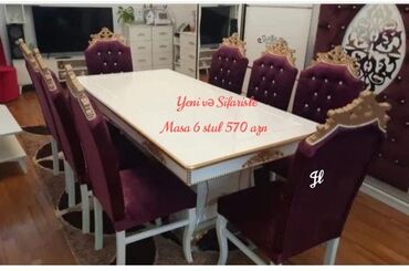 stol ev ucun: Qonaq otağı üçün, Yeni, Açılmayan, Dördbucaq masa, 6 stul, Azərbaycan