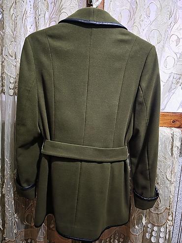deri jaket: Qadın paltosu – ICON - Rəng: zeytun-yaşıl - Model: beldən kəmərli — 3