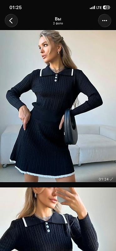 Женская одежда: Комплект вязаный: джемпер + юбка - Стиль: preppy/college, акцент на — 2